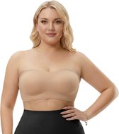Naadloze Strapless BH met Anti Slip – Maat L - Beige - Strapless Push Up BH Zonder Beugel - Onzichtbare BH Dames - Seamless Bandeau BH - Draadloze Comfort BH - Strapless BH voor Jurk & Top - BH met Uitneembare Pads - Shapetape