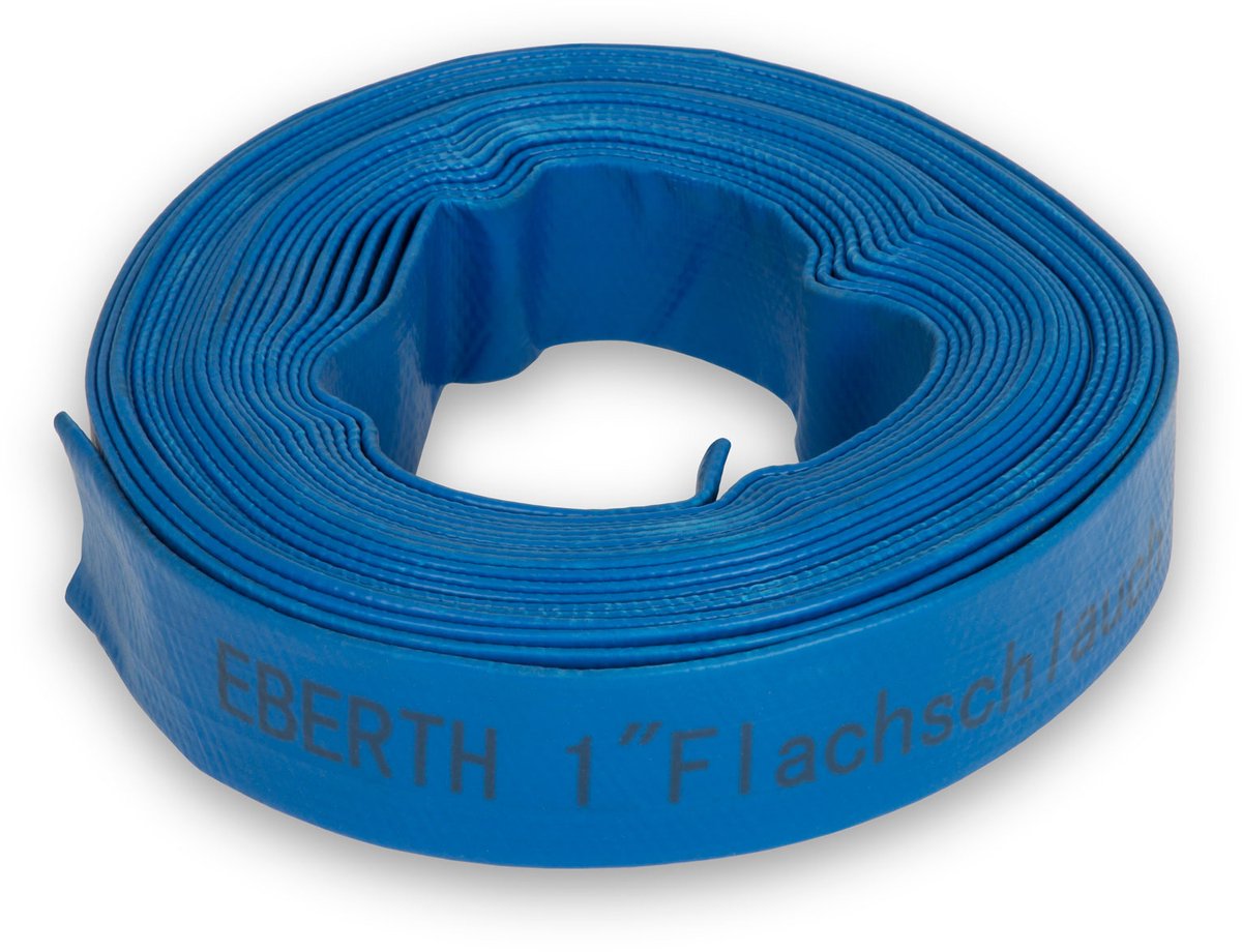 EBERTH 1" platte tuinslang voor pompen, 10 m lang, 1 inch, diameter 25 mm, flexibel, stevig PVC, industriële slang, waterslang voor besproeiing, in blauw