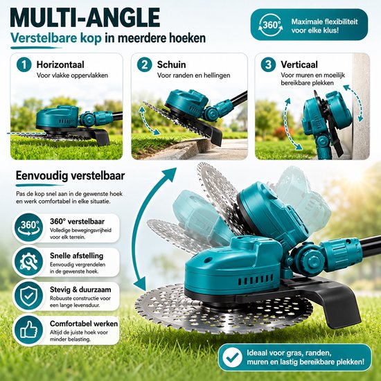 Jurrys Onkruidtrimmer - Onkruidverwijderaar - Grastrimmer - Tuingereedschap - Elektrisch - Draadloos - Lengte 120cm - Blauw van Jurrys — afbeelding 5