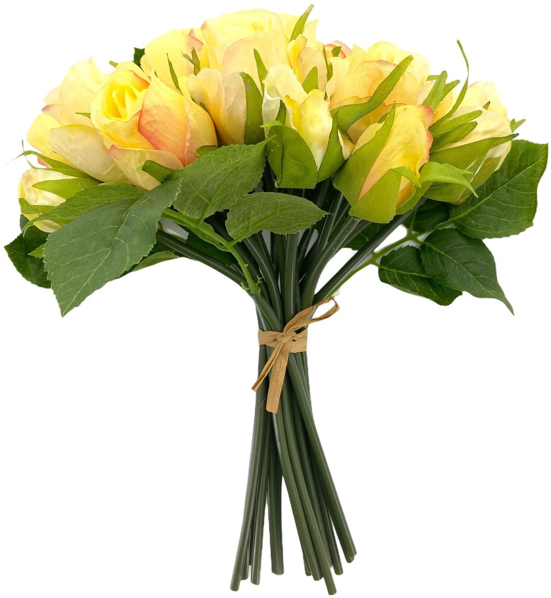 OmGoods - Dailygoody - Kunstboeket Rozen - Decoratieve Rozenbundel - 16 Rozen - Apricot - Roze - Kunstbloemen - Perfect voor Bruiloft - Tafeldecoratie