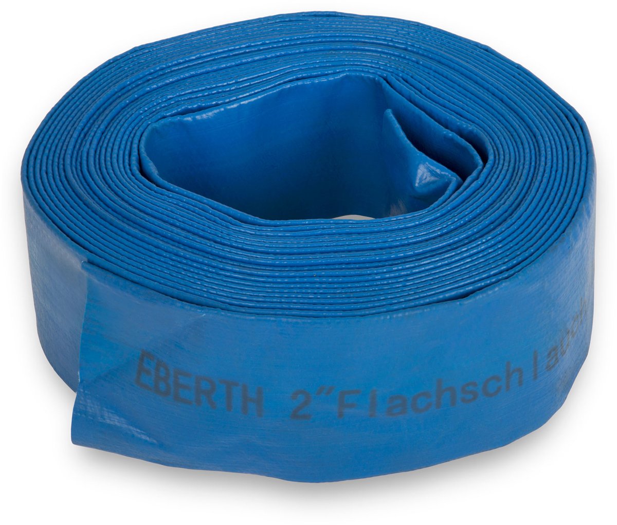EBERTH 2" platte tuinslang voor pompen, 10 m lang, 2 inch, diameter 52 mm, flexibel, stevig PVC, industriële slang, waterslang voor besproeiing, in blauw