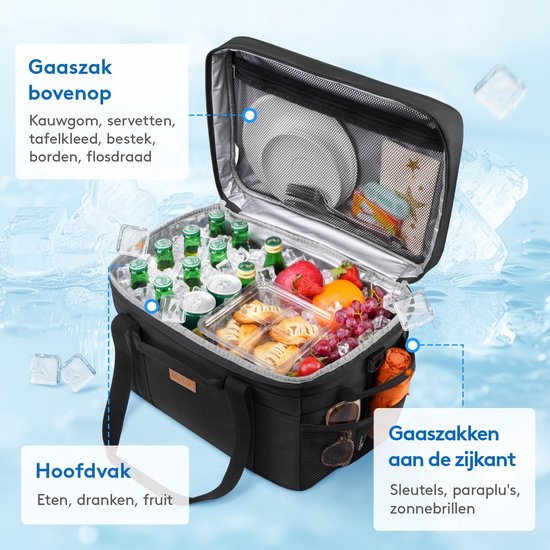 Dailygoody - OmGoods - Dailygoody - Koeltas - Geïsoleerde Picknicktas - Houdt voedsel tot 12 uur op temperatuur - Zwart - 30 Liter - Perfect voor outdoor activiteiten - Gesc — afbeelding 4