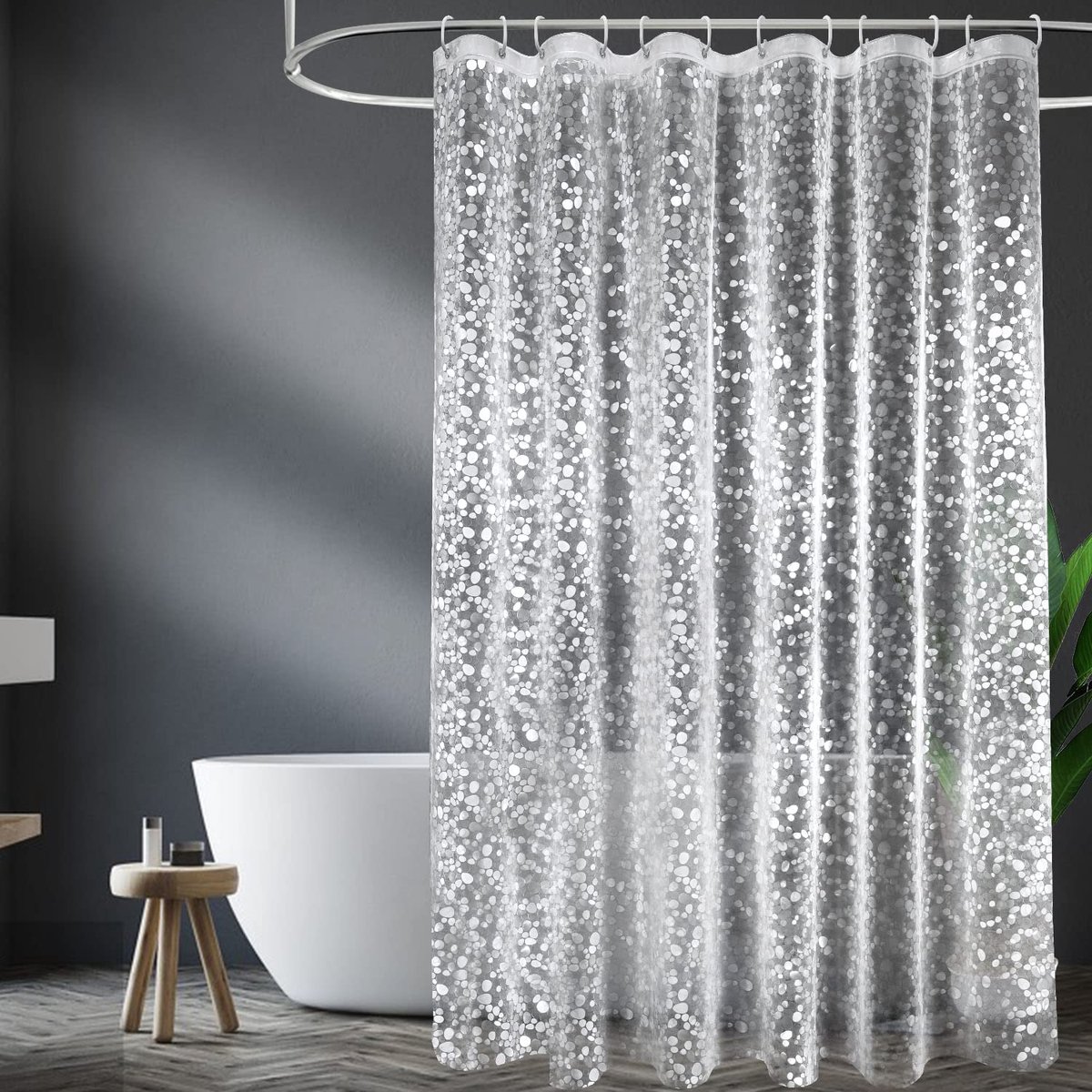 carmdering - Douche Gordijn - Douchegordijn - Badkamer Gordijn - 3D Keisteen Motief - Gewogen Magneten - 100% EVA Materiaal - Halftransparant En Antibacterieel - Voor Vochtige Badkamers - 12 Delen Set