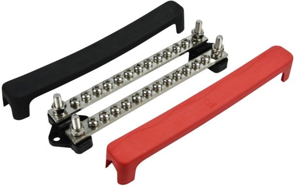Busbar dubbel 12 terminals, 2 studs