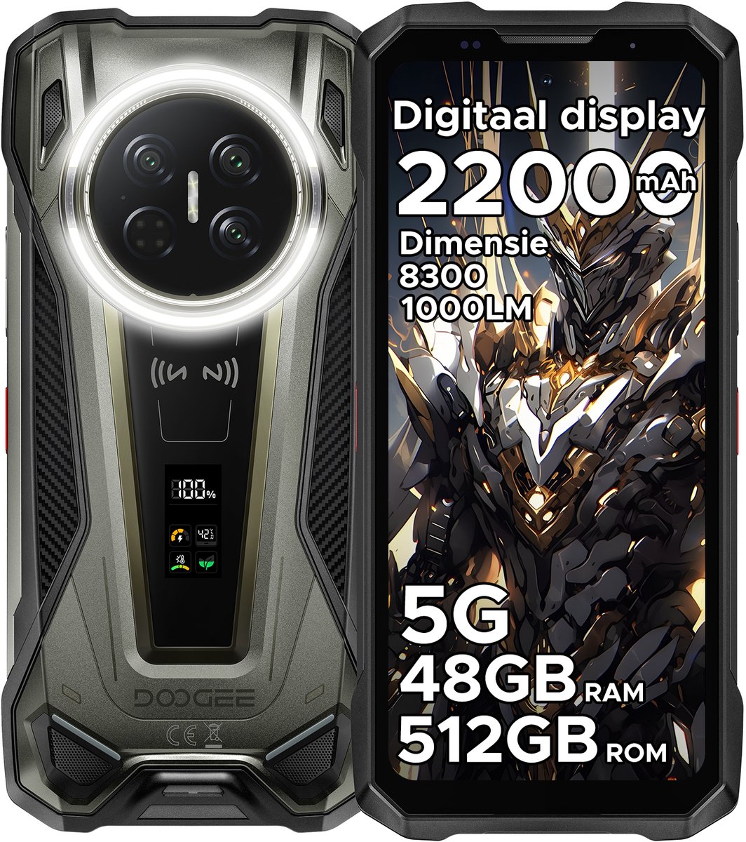 DOOGEE VMAX2 5G - Robuuste smartphone - Robuuste telefoon - 48GB RAM + 512GB ROM(2TB/TF) - 6,78 inch FHD/120Hz - 22000mAh/120W - IP68 - Dimensity 8300 - Android 16 - Nachtzicht - 200MP AI camera - NFC - Dual stereo speakers - 1000LM Campinglamp - OTG