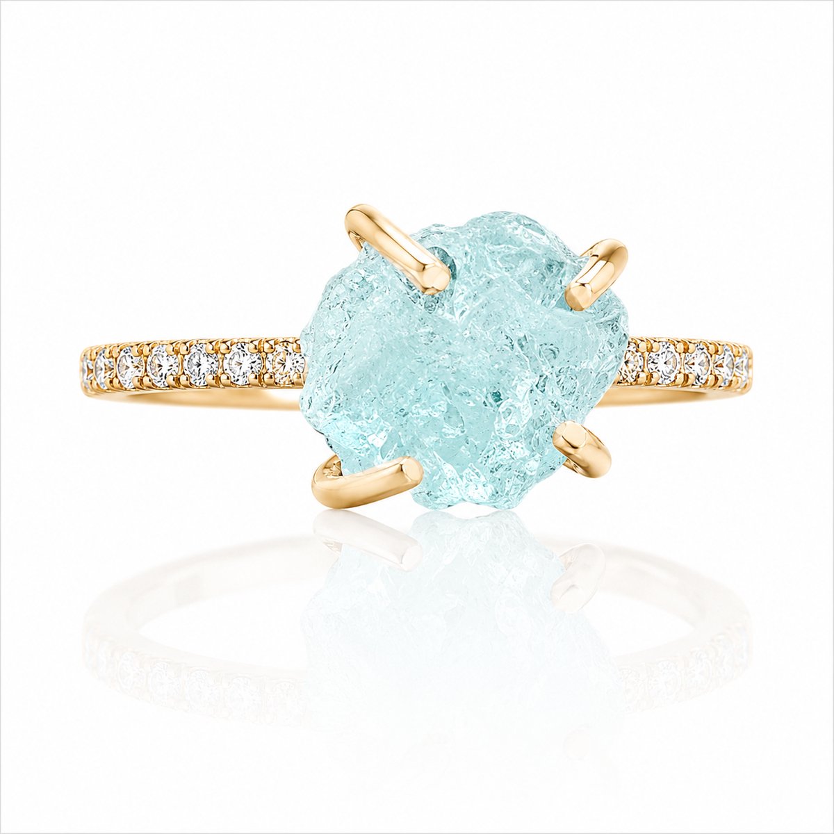 Natuursieraad - 925 sterling zilver ruwe aquamarijn ring maat 19.00 MM gold plated - luxe edelsteen sieraad - handgemaakt