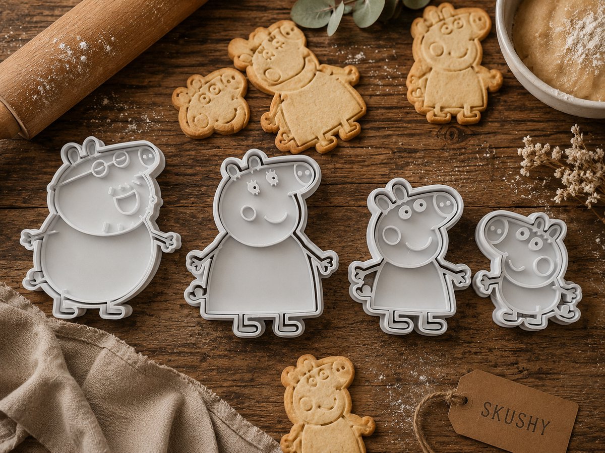 Skushy Peppa Pig Koekjesuitsteker – Uitsteekvorm Peppa Pig – Koekjesvorm Peppa Pig – Fondantvorm Peppa Pig – Uitsteekvorm Kinderverjaardag – Koekjesvorm Peppa Pig Gezin – Set 4 Stuks