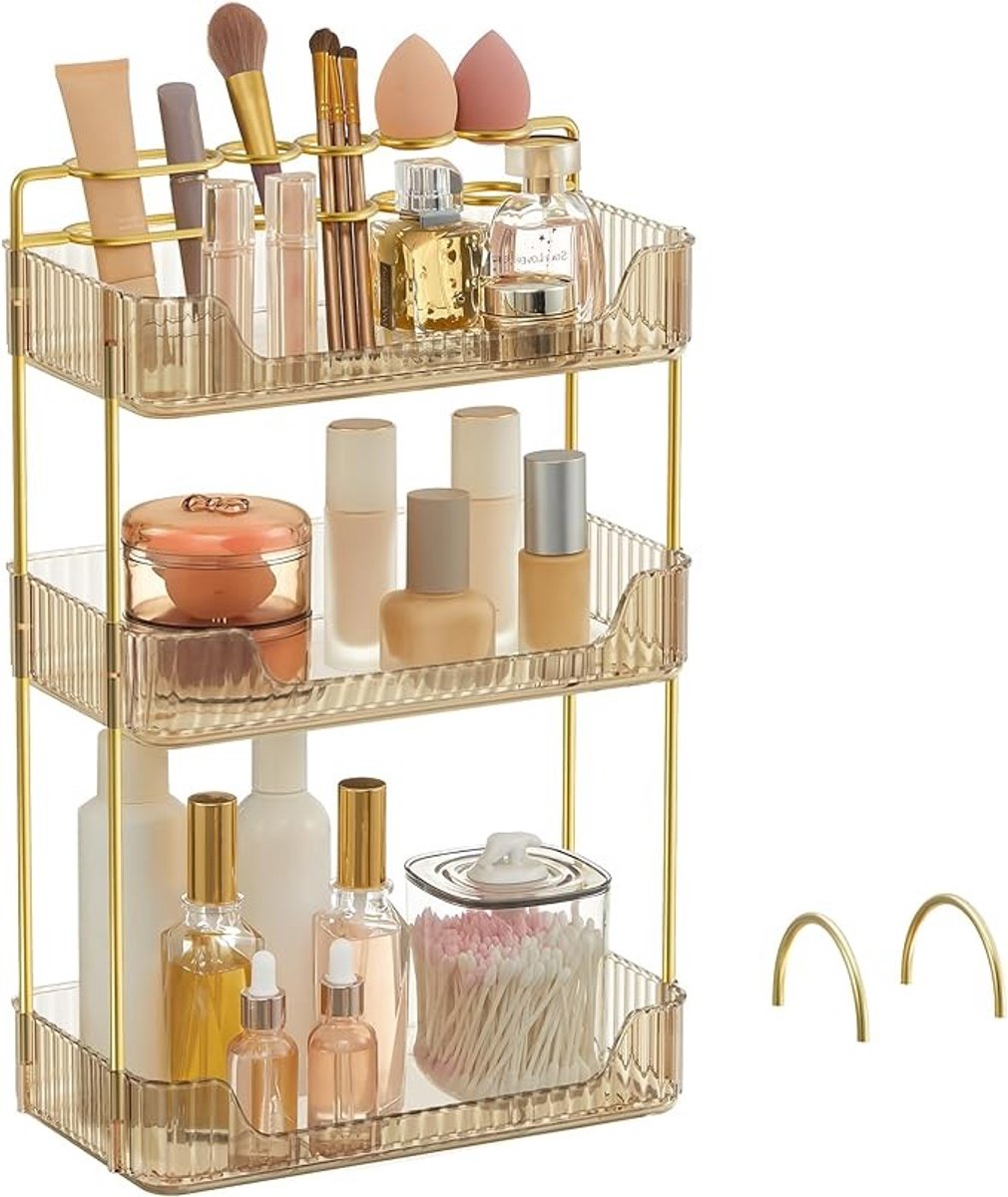 Gouden make-up organizer met 3 lades en accessoires