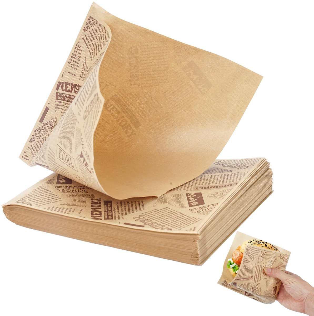 Solidchoice - Dailygoody - Hamburgerzakjes - Papieren zakken voor voedselverpakkingen - 100 stuks - 15 x 15 cm - Duurzaam en milieuvriendelijk - Geschikt voor hambu...