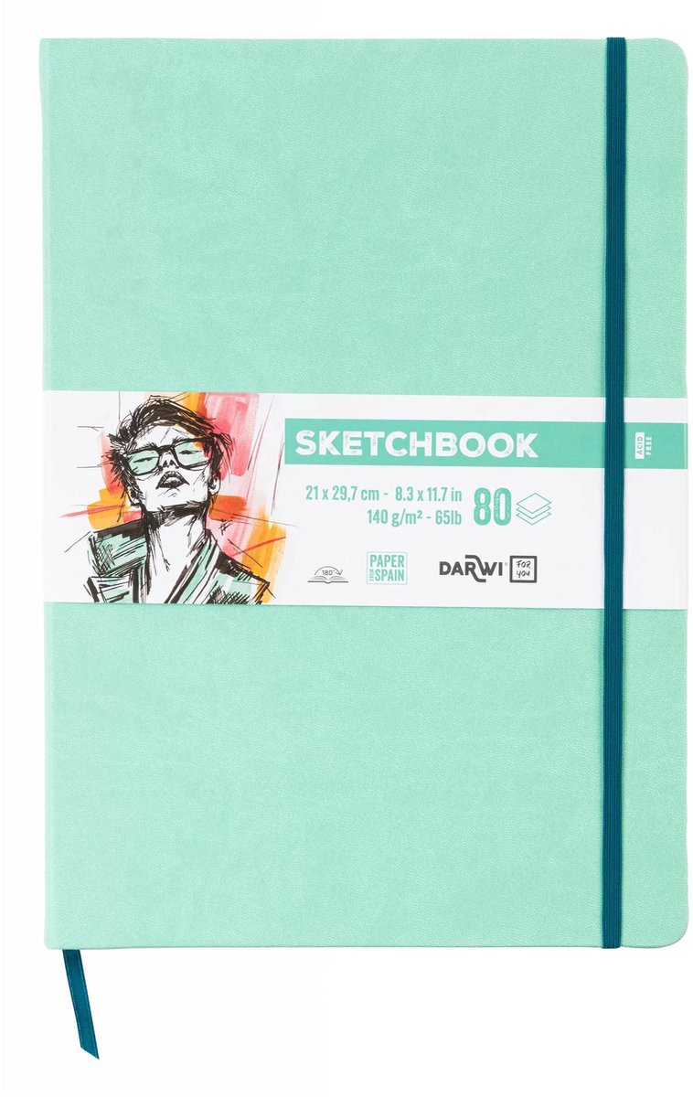 Darwi DFY - Schetsboek - A4 - 140 g - Mint groen - 80 vellen
