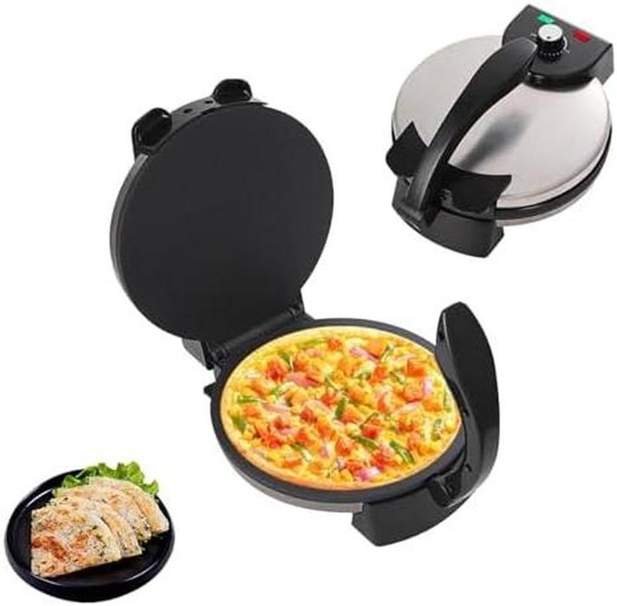 Elektrische Roti Maker - Automatische Chapati Machine - Platbrood Bakken - Dubbelzijdige Verwarming - 30 cm Bord - Zwart