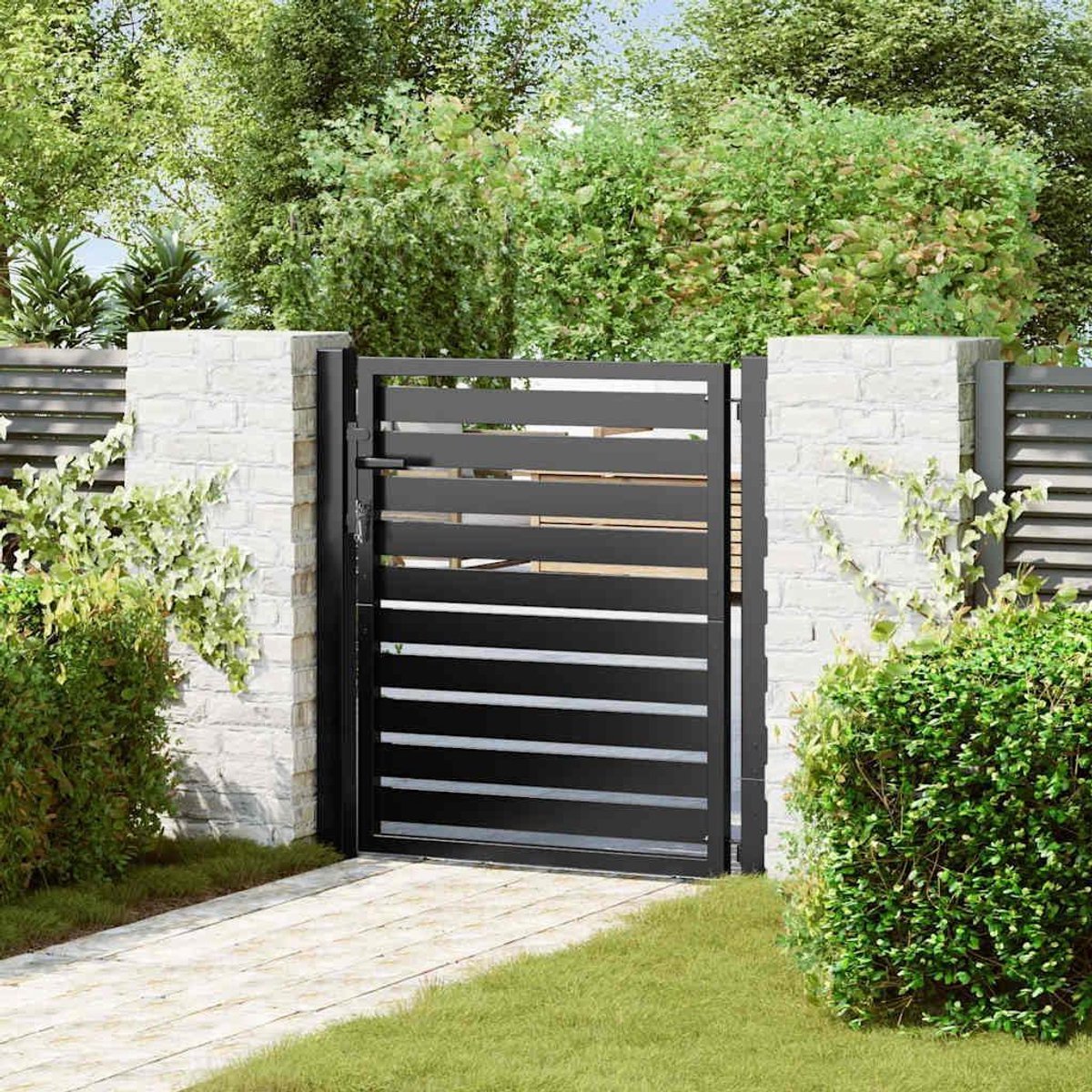 Tuinpoort - Buitenhek - Toegang Afsluiten - Gepoedercoat Aluminium - 100 x 141 cm - Zwart