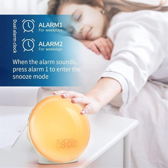 Wekker met Licht - Natuurlijk Wakker Worden - Rustig Ontwaken - Zonsopgang Simulatie - 20 Lichtniveaus - Wit — afbeelding 4