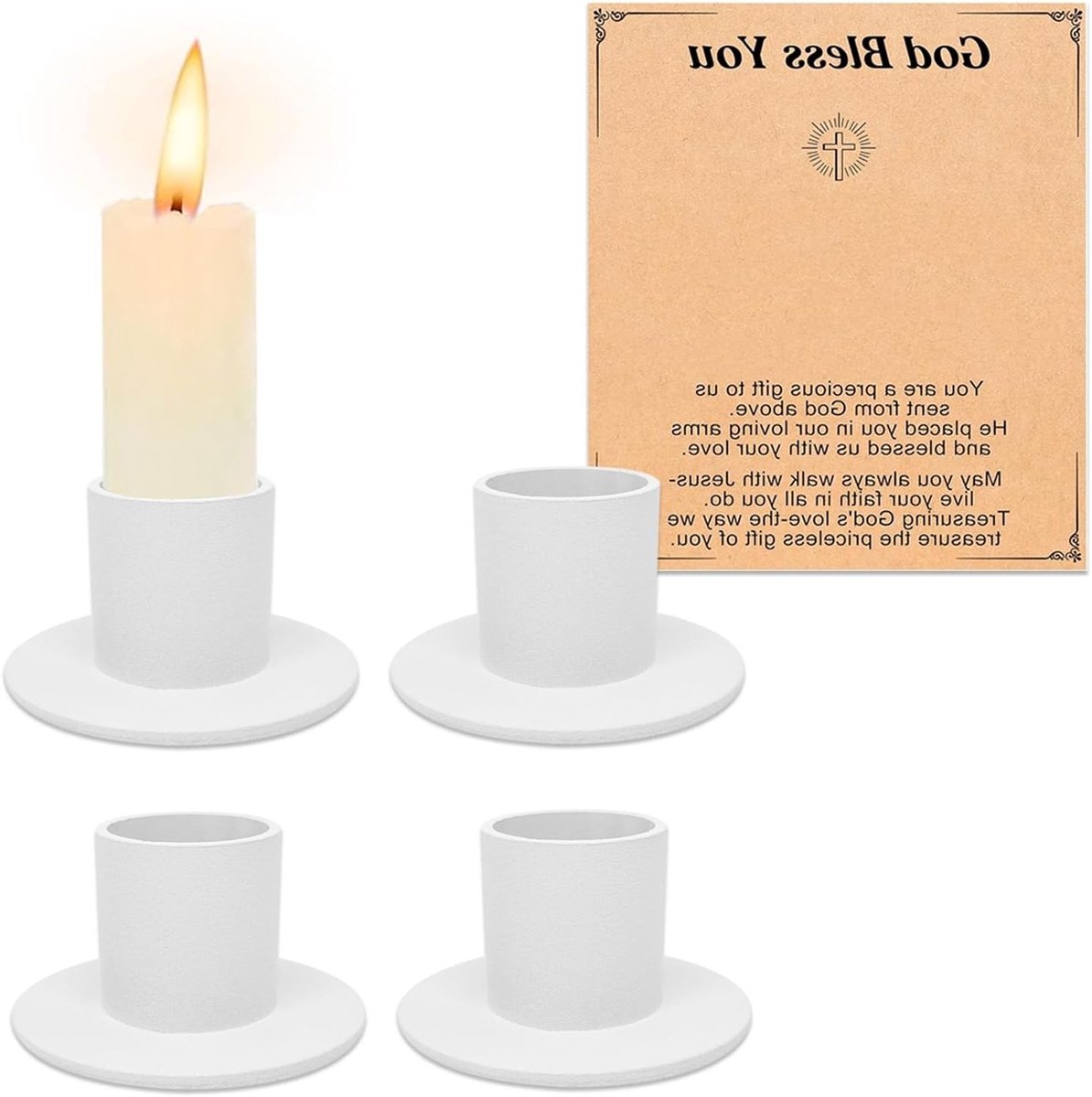 Set van 4 Witte Kandelaar Houder voor Retro Diner, Woonkamer, Eetkamer en Sfeervolle Decoratie voor Kerst en Pasen