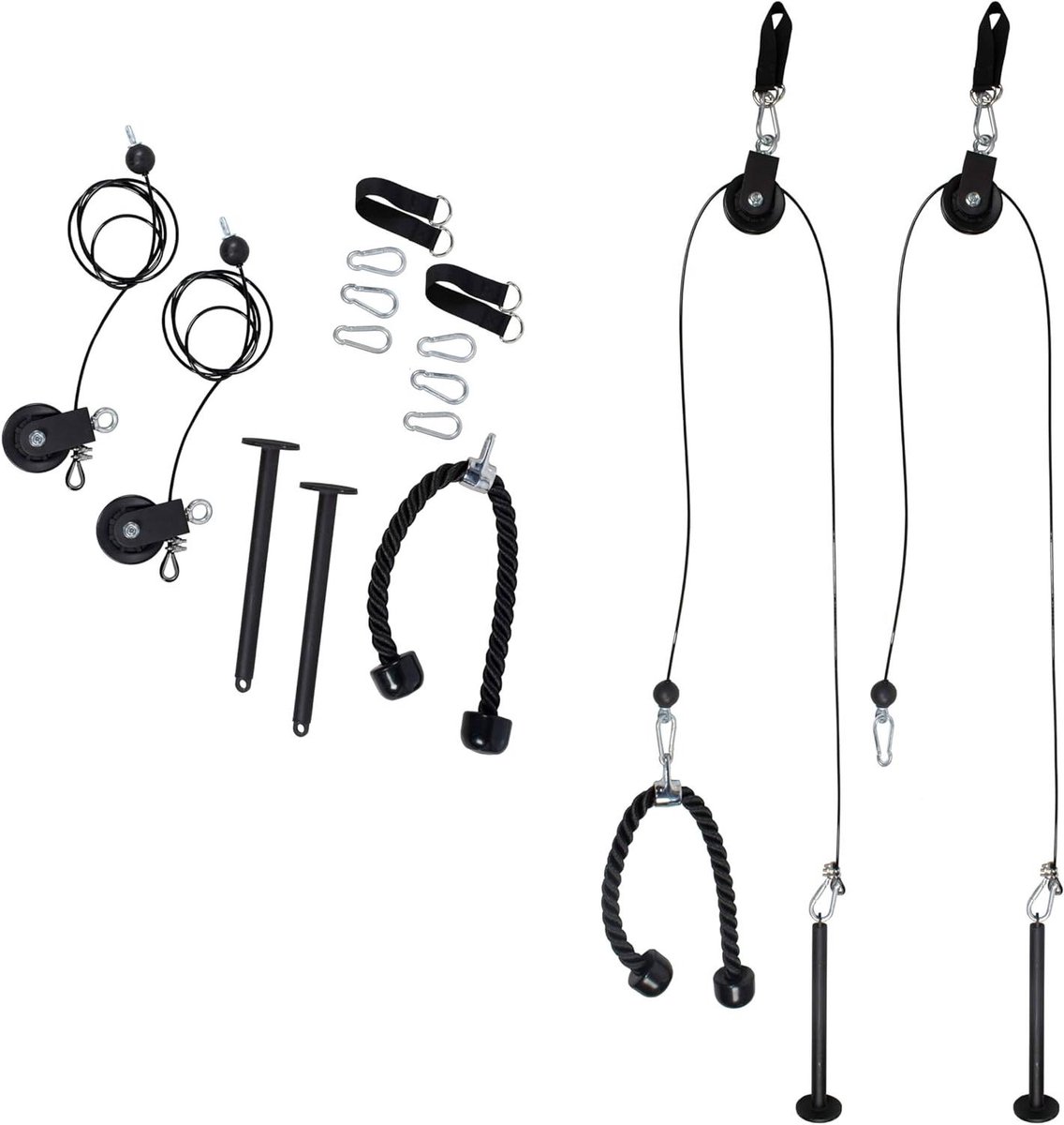 Kabel Katrol Systeem - Fitness Touw - Kracht Training - Max 80kg Belasting - 2 Meter Kabel - Zwart Zilver