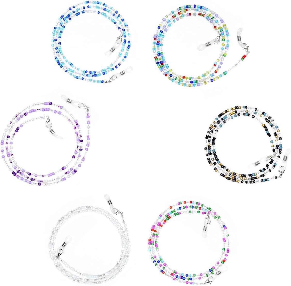 Brillenkoord Set - Brilketting Ketting - Veilig Dragen - 6 Verschillende Stijlen - Set van 6 - Multicolor