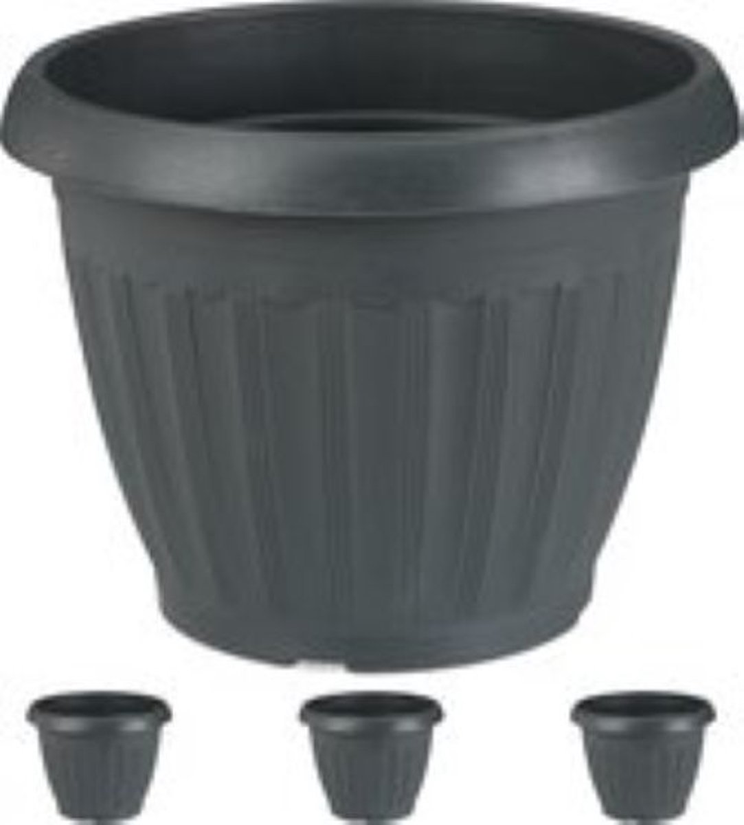 Ronde Plantenpot - ø35cm - Antraciet - Bloempot - Binnen - Buiten - Kunststof - Weerbestendig - Set á 3 stuks