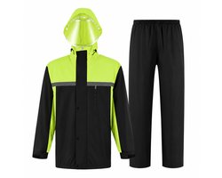 Regenjas - Regen- en sneeuwjas - Unisex - 2-Delig Regenpak - Waterdicht & Ademend - Met Reflecterende Strepen - Afneembare Capuchon + Doorzichtig Vizier - Voor Motor/Fiets/Buitenwerk - Uniseks - Groen+Zwart - XL (Valt Klein) - 1 Set