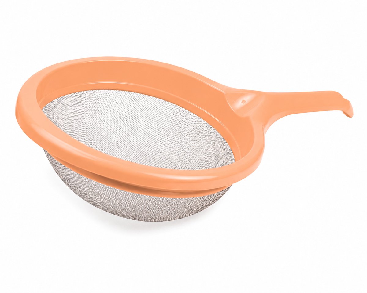 Sunplast SC-365 - Keuken Zeef met Handgreep – Fijnmazig Metalen Vergiet voor Pasta, Groenten en Fruit – Kunststof Rand – Perzikkleur