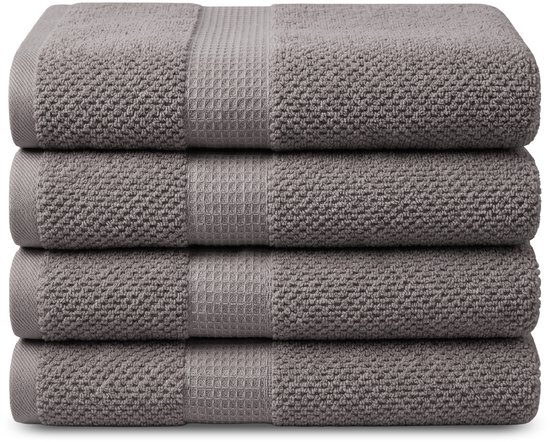 DoubleDry Popcorn Weave Serviettes de bain 70x140 cm - Lot de 4 - 100% Coton 450 g/m2 - OEKO-TEX Made in Green - Gris