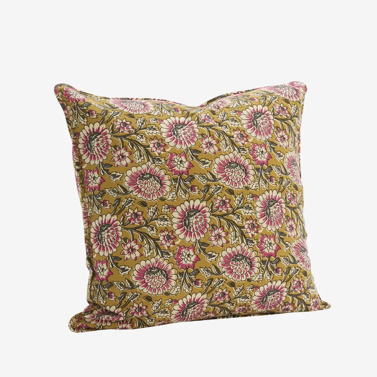 Madam Stoltz - Kussenhoes - mosterd/roze bloemenprint - 50x50cm
