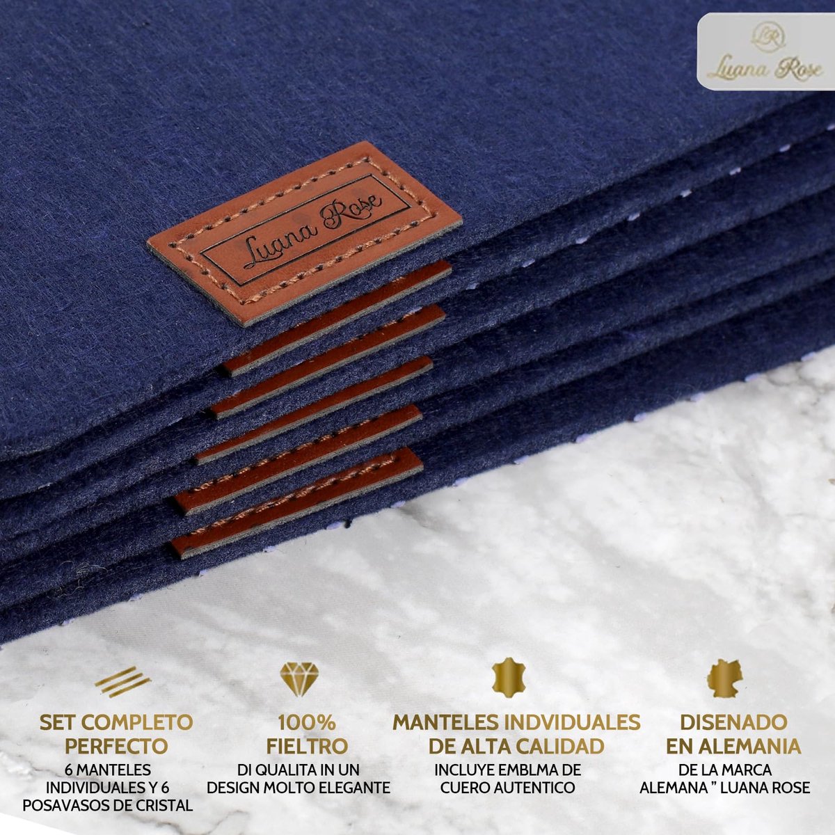 Luana Rose vilten placemats set van 12 in antraciet - afveegbare placemat - vilten onderzetters 44x32 cm - hoogwaardige wasbare placemats in blauw - tafelonderzetter placemat + glazen onderzetterset — cadeau in Wonen & Interieur - foto 5