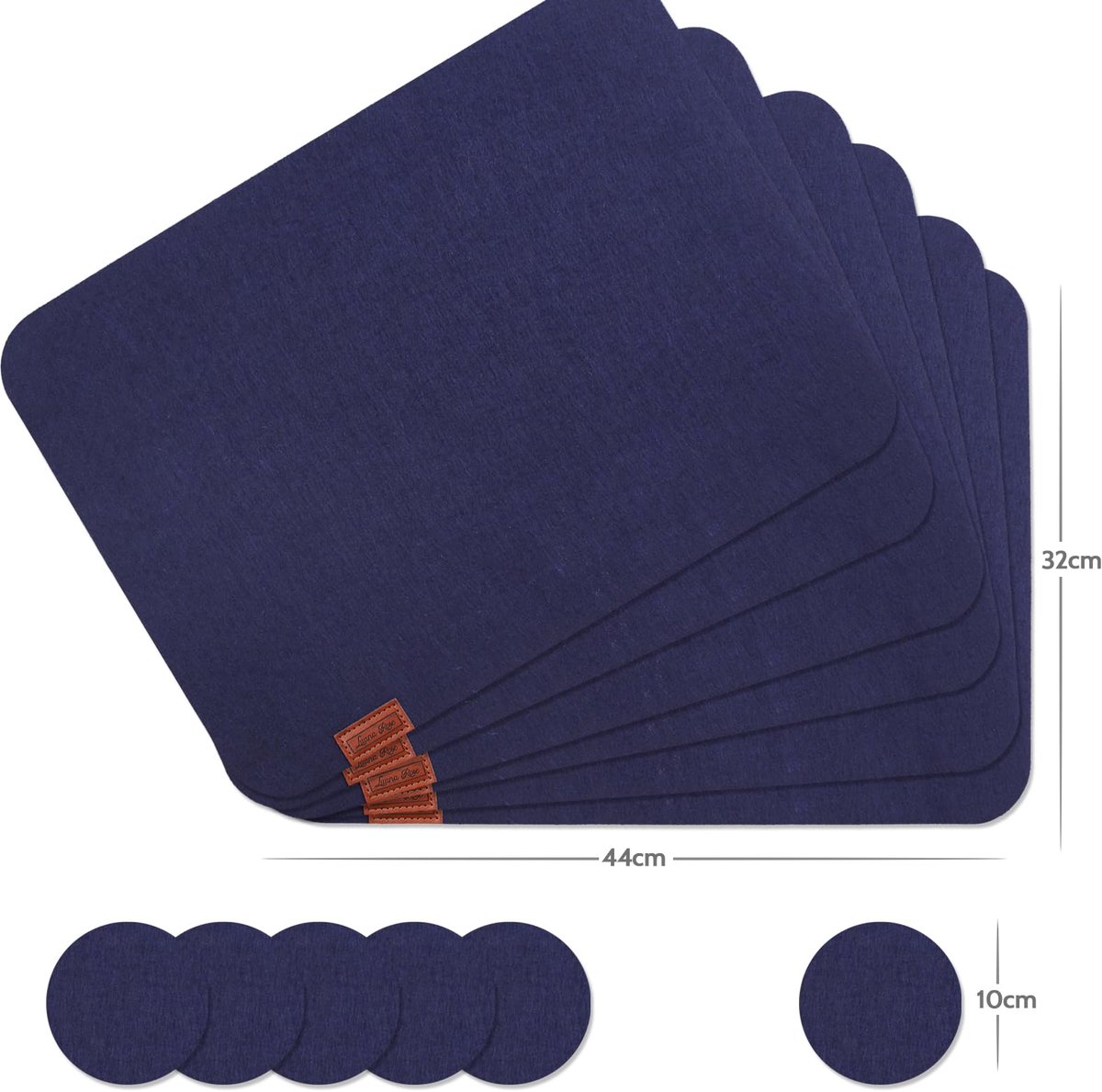 Luana Rose vilten placemats set van 12 in antraciet - afveegbare placemat - vilten onderzetters 44x32 cm - hoogwaardige wasbare placemats in blauw - tafelonderzetter placemat + glazen onderzetterset — cadeau in Wonen & Interieur - foto 3