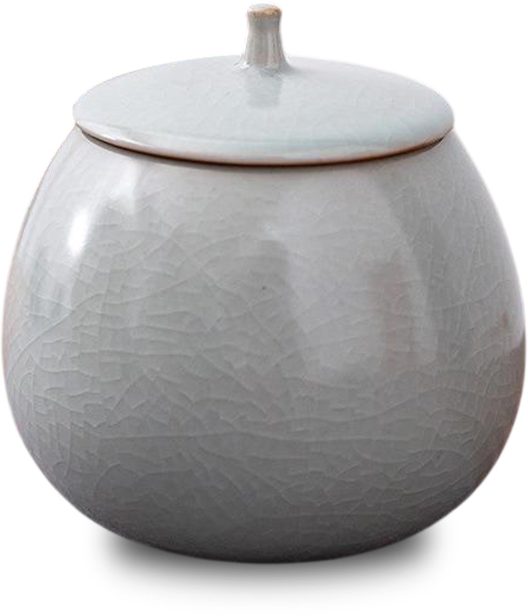 Akerz Mini Urn Keramiek Parelwit – 200ML – Craquelé Herinneringsurn voor Mens of Huisdier – Inclusief Beschermzakje – Decoratieve Asurn met Deksel