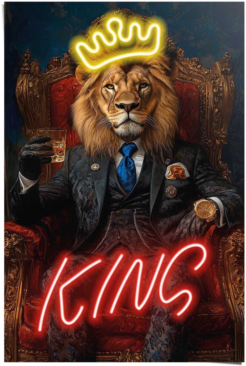 REINDERS Poster Leeuwenkoning - 91,5 x 61 - Papier - REINDERS zwart