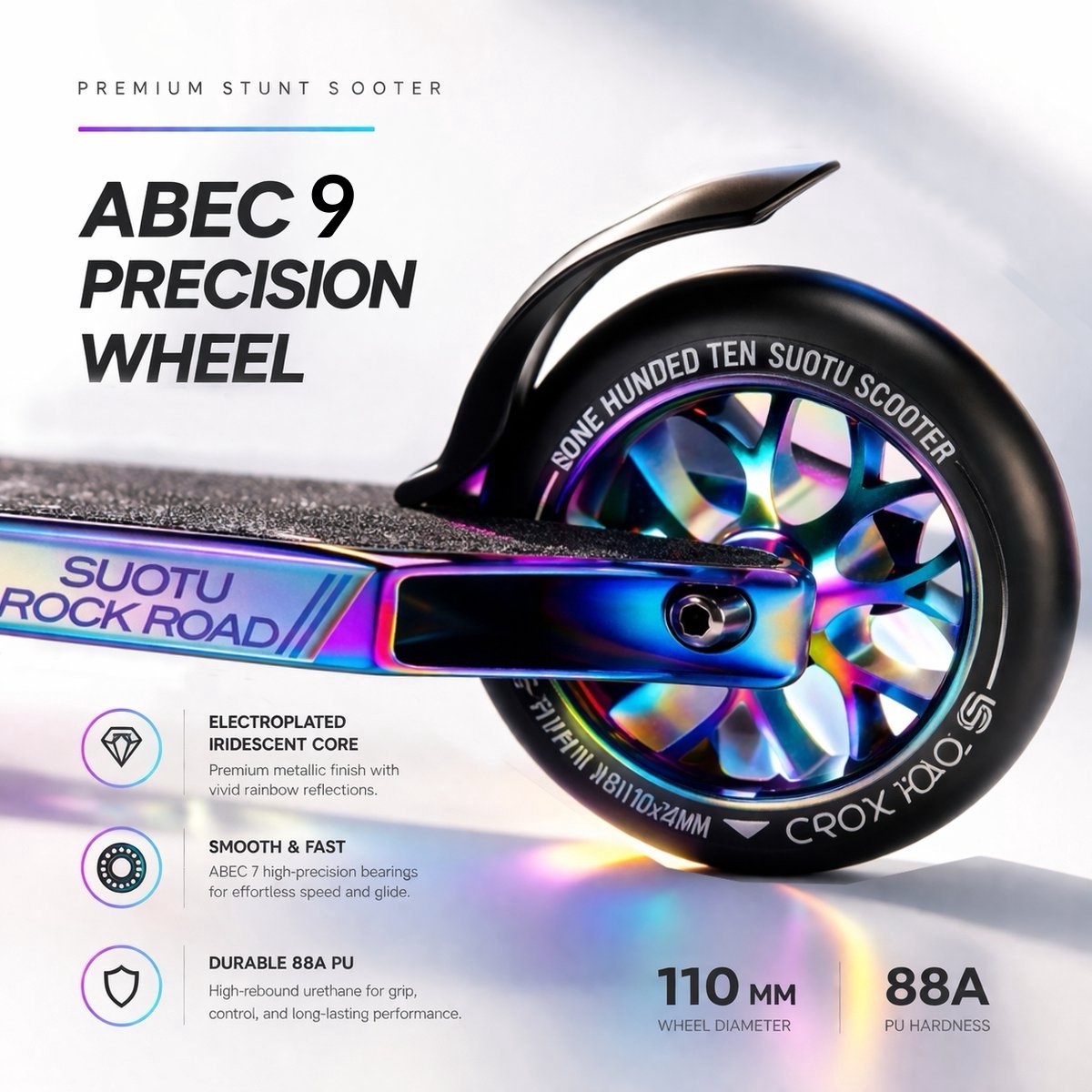 Suotu Stuntstep - Step - Kinderstep - Silent axle - Chrome ABEC-9 bearing - Speelgoed Jongens/Meisjes - Aluminium - Rainbow — afbeelding 7