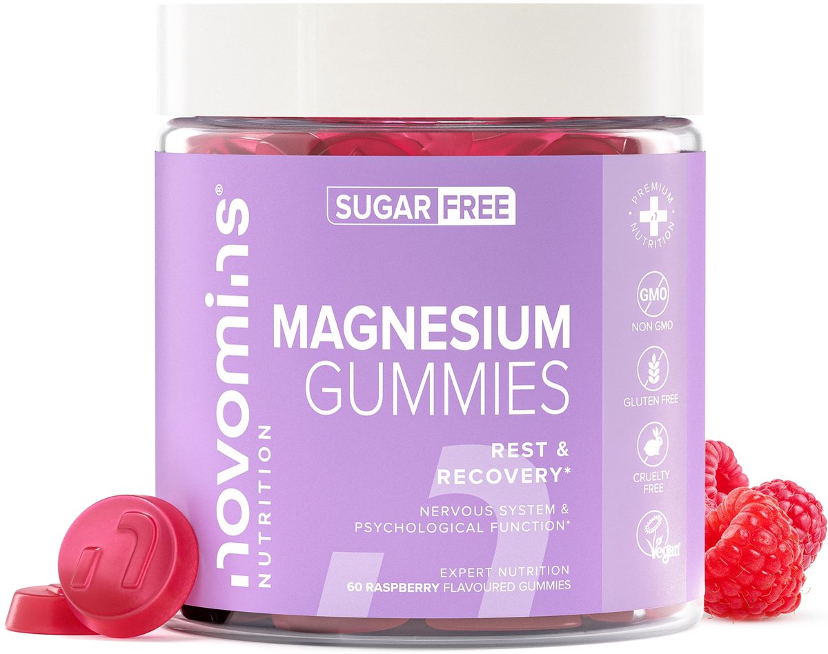 Magnesium Suikervrij, 1636 mg Magnesiumcitraat, 60 Gummies, Vegan, Halal, Getest door Eurofins, Novomins