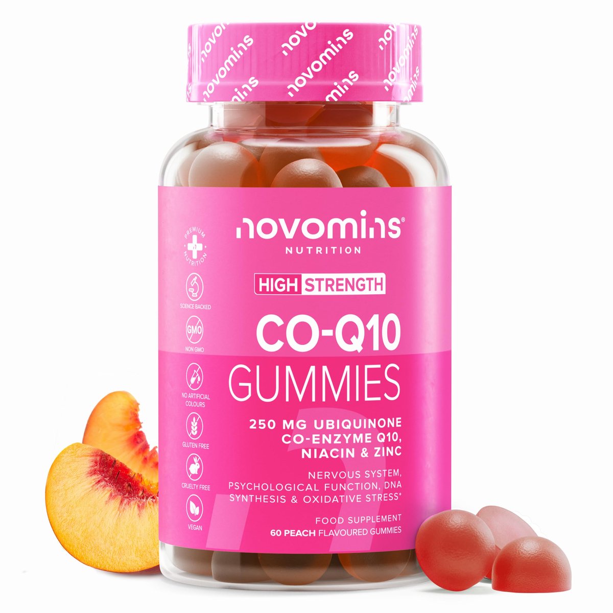 CoQ10 250 mg, met EPA & DHA, 60 Gummies, Vegan, Halal, Getest door Eurofins, Novomins