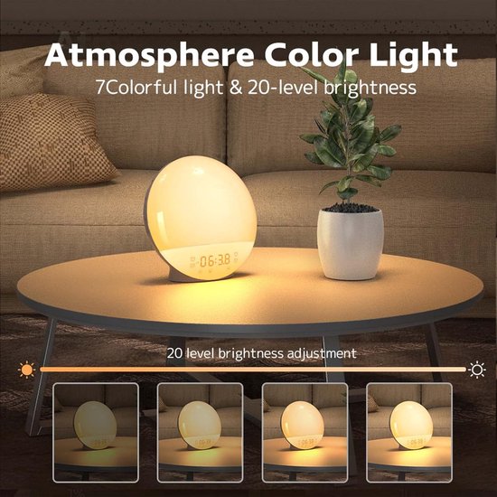 Wake Up Light - Zonsopgang Wekker - Rustig Ontwaken - 20 Helderheidsniveaus - 7 Kleuren - Zwart van Wake-up Light — afbeelding 5
