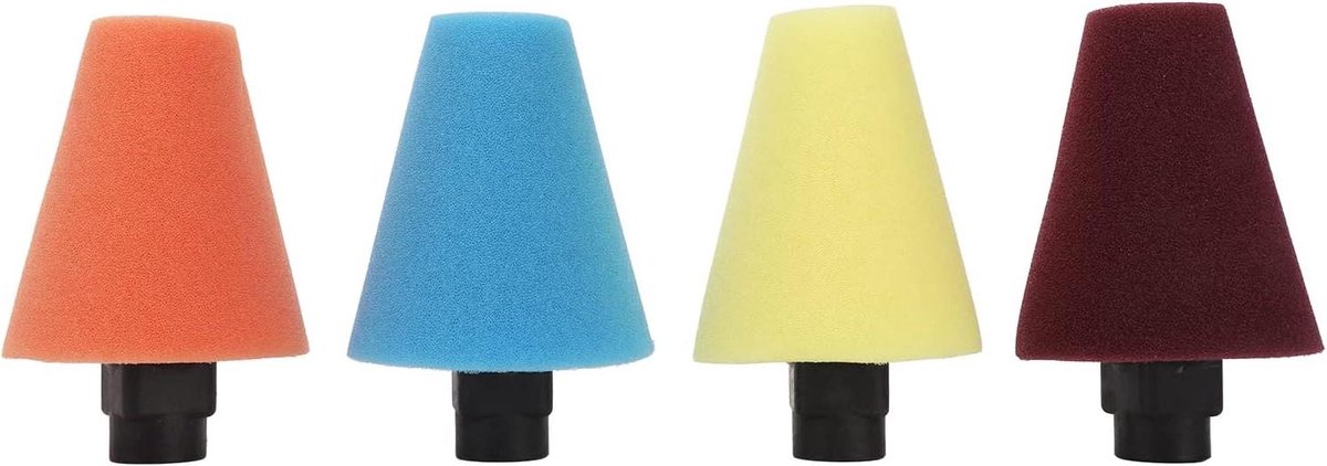 Polijstspons Kegel Set - Boor Opzetstukken - Auto Lak Herstellen - Kegelvormig Ontwerp - 4 Stuks - Oranje Geel Blauw Rood