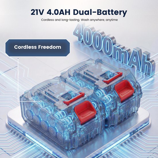Hcalory Draadloze Hogedrukreiniger 230W Borstelloze Motor, 175 Bar, 2x4000mAh Accu, 4 Drukstanden, 6-in-1 Spuitmond + Schuimtank - Voor Auto, Terras en Huis, Inclusief Directe Kraanaansluiting met Afsluitventiel van hcalory — afbeelding 3