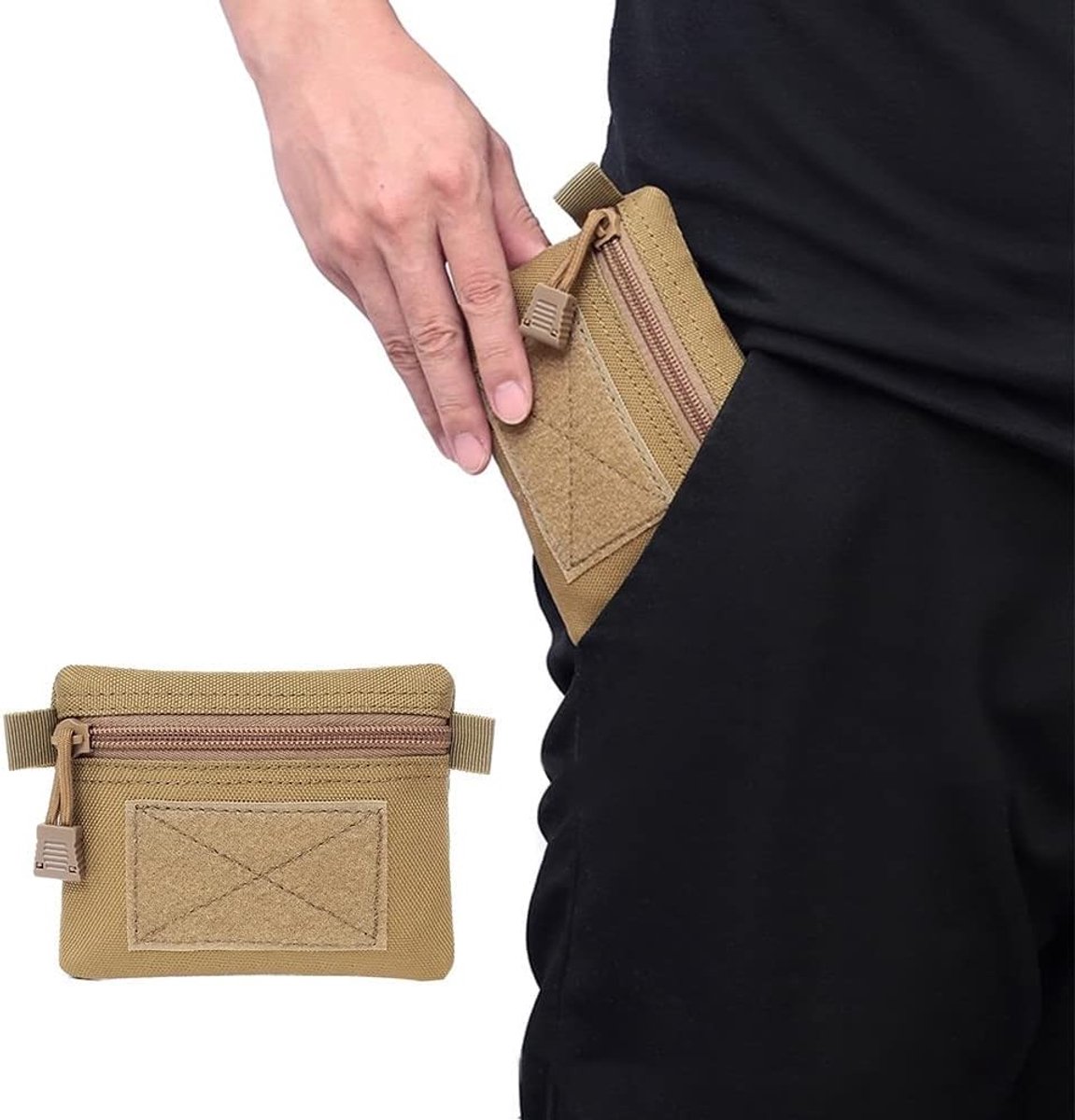 VHV - Portemonnee - Mini portemonnee - Sleuteletui - Tactische pouch - Waterdicht - Met rits - Voor sleutels en kleingeld - Outdoor - 2 stuks - Zwarte camouflage