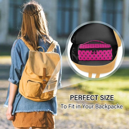 Geïsoleerde Lunchtas - Lunchbox Herbruikbaar - Maaltijd Meenemen - Voedseltemperatuur Behoud - 255 x 155 x 9 cm - Felroze Stippen — afbeelding 3