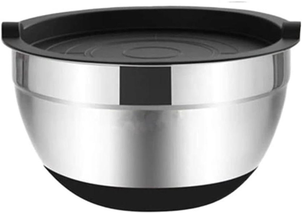 Mengkom met Deksel - Roestvrij Staal - Bakken en Bewaren - Antislip Bodem - 28 cm - Zilver