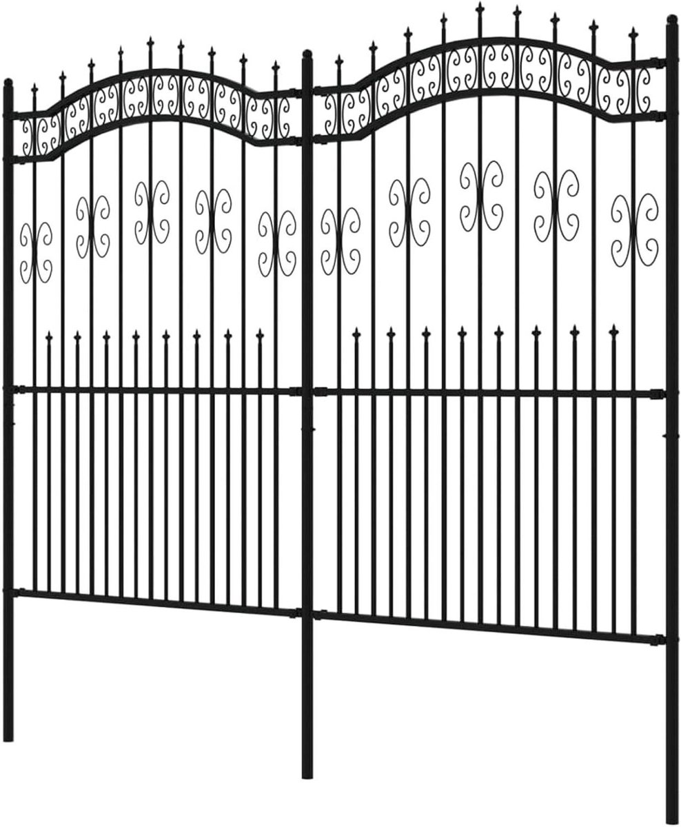 Dubbele Tuinpoort - Metalen Hek Dubbel - Perceel Afbakenen - Spiespunten Ontwerp - 240 x 222 cm - Zwart