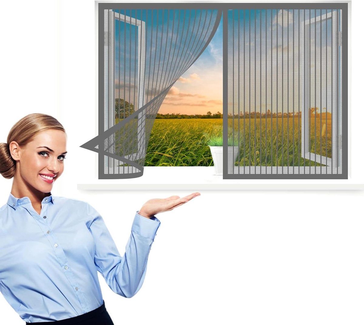 Vliegraamscherm - Horraam Raamscherm - Insecten Buiten Houden - Magnetische Bevestiging - 65 x 125 cm - Grijs
