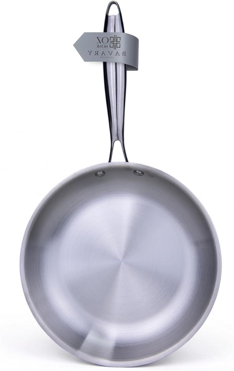 RVS Koekenpan - Frying Pan Bakpan - Dagelijks Bakken - Zonder Coating - 28 cm - Zilver