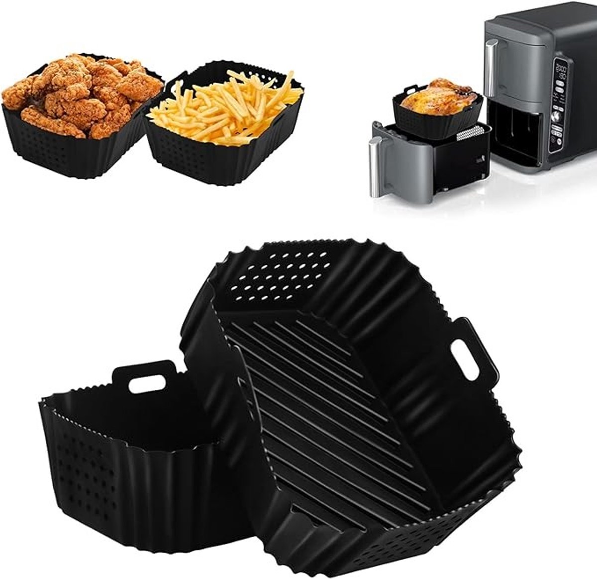2 Stuks Siliconen Airfryer Voeringen voor Dubbele Lade - Herbruikbaar en BPA-Vrij