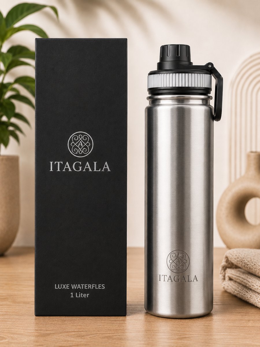 ITAGALA® Waterfles 1 Liter - Luxe RVS Thermosfles - Drinkfles - Fruit Filter - 100% Lekvrij - BPA vrij - Sport Drinkflessen Volwassenen - Thermosbeker - 24uur koud/12 uur warm - RVS