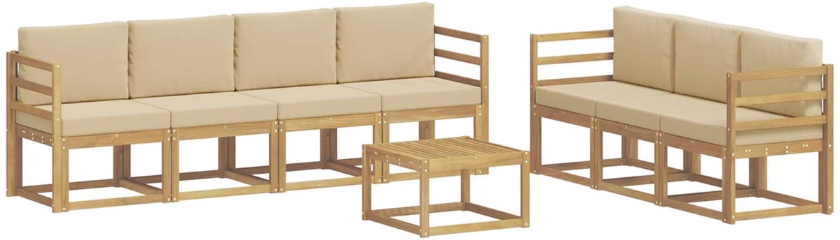 vidaXL Buiten - bank - set - 7 - st - 7-zits - White - and - Beige - Solid - Acacia - Wood wit en beige
