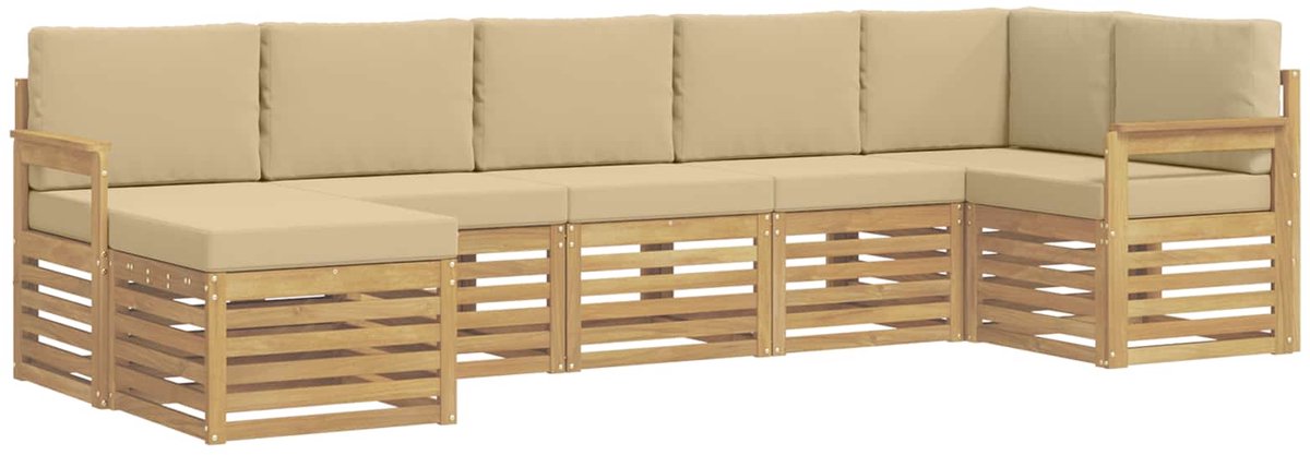 vidaXL Buiten - bank - set - 6 - st - 6-zits - Wit - En - Beige - Polyester Wit en beige