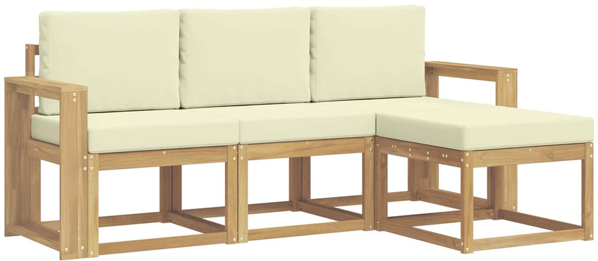 vidaXL Buiten - bank - set - 4 - st - Wit - en - crèmekleurig - 197.5 - x - 122.5 - x - 73 - cm