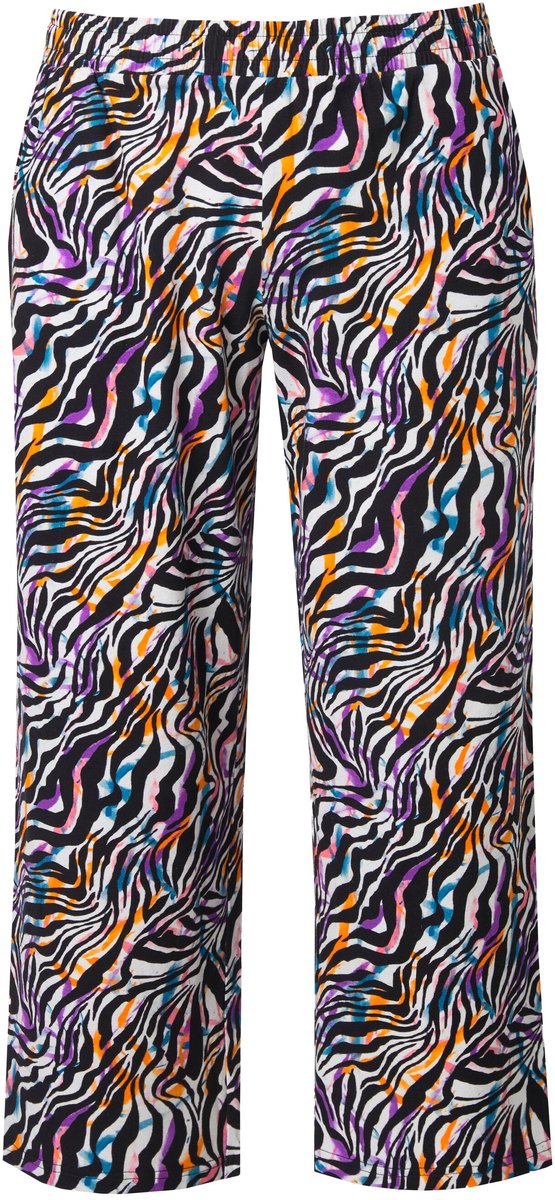 Ulla Popken - Dames - 7/8 jersey-broek diermotief rechte pijpen - Zwart - Maat 66+