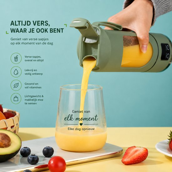 HomeGoodies - Smoothie maker - Blender - Mixer - Blender to go - 450 ml - Groen - Draagbare mini mixer -Draadloos - USB oplaadbaar van homegoodies — afbeelding 5