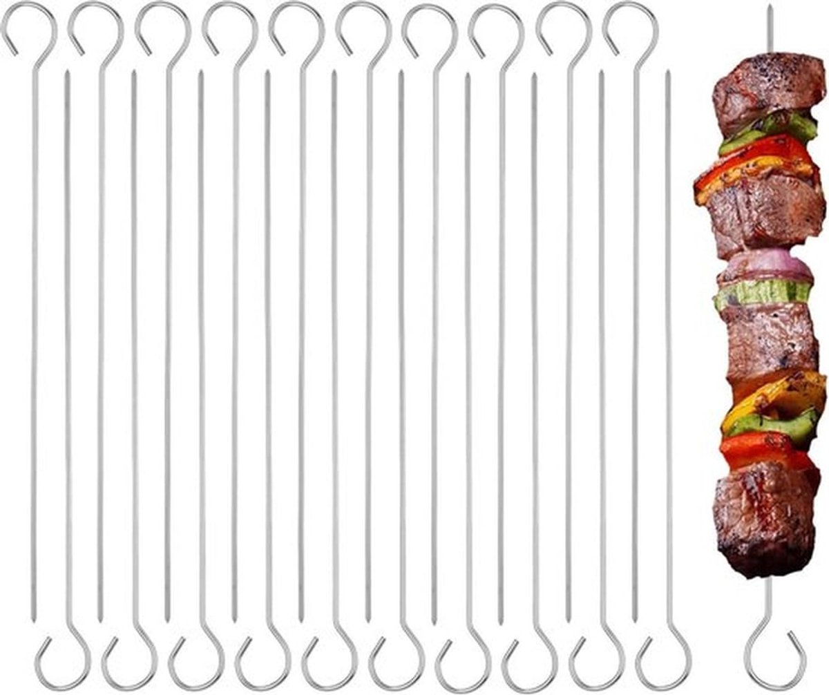20 metalen barbecuespiesen – 25cm × 2,5 mm – Herbruikbaar – Roestvrijstalen barbecuespiesen – Geschikt voor barbecues, ovens, dineren en het bereiden van groenten – Zilver