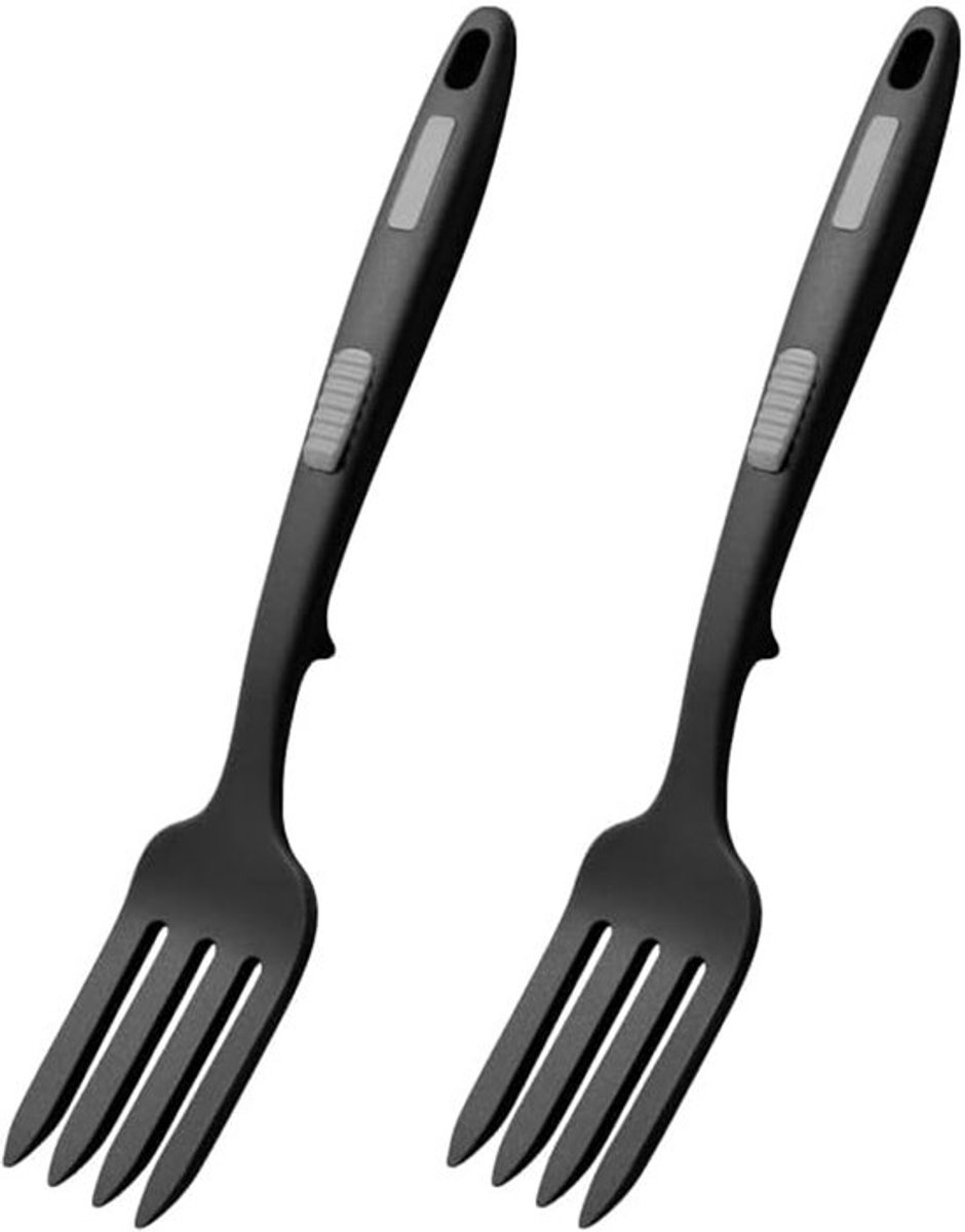 2 stuks siliconen roervorken – Siliconen kookvork – Hittebestendig – Pastavork – Multifunctionele anti-aanbak roervork – Geschikt voor keukenroeren – Vaatwasmachinebestendig – 29.5*5.3cm - Zwart